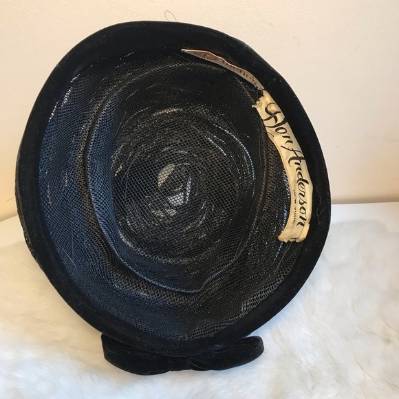 Vintage 1950s Black Bee Hive Woven Hat Velvet main image 7